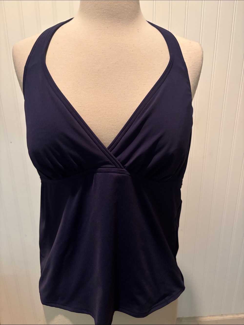 Lands’ End Deep Navy V-Neck Halter Tankini Top Size 12